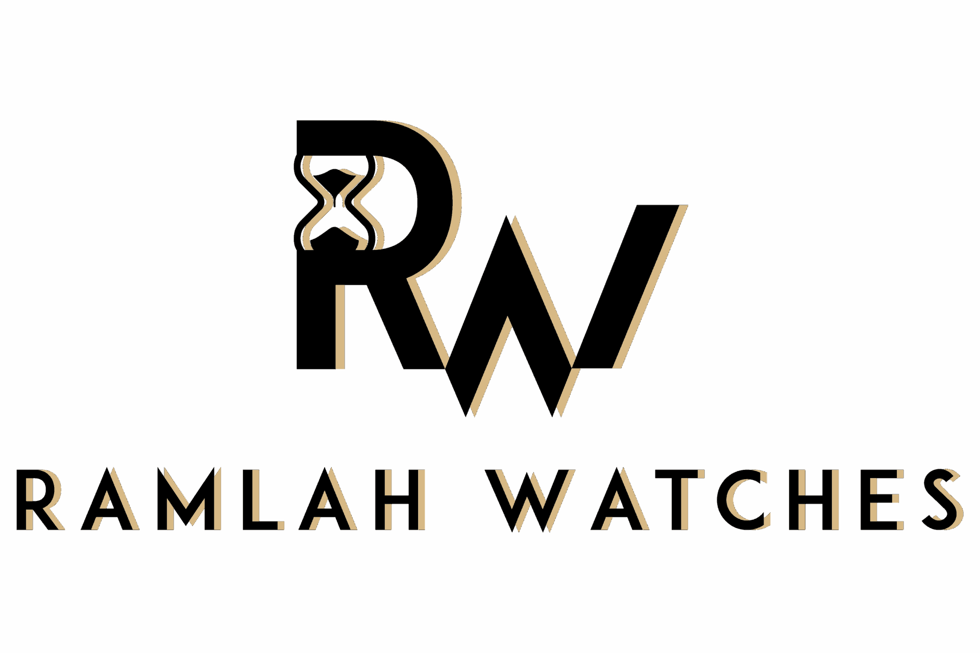 Original Ramlah Watches logo featuring an hourglass design in black and yellow, symbolizing time and tradition.