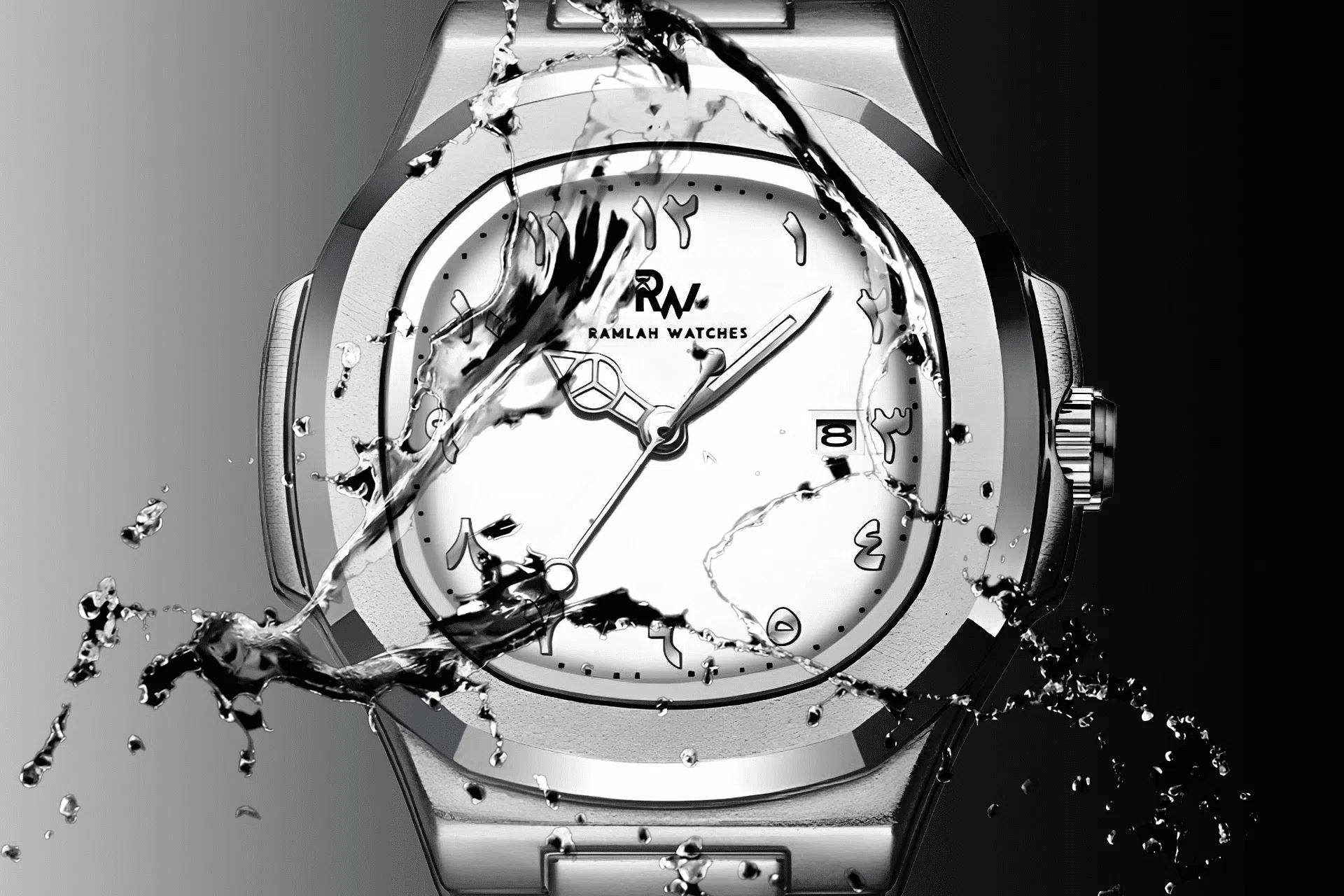 Ramlah Watch demonstrating its 30M waterproof capability.